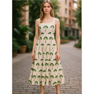 Calypso St. Barth Cream and Green Maxi Dress